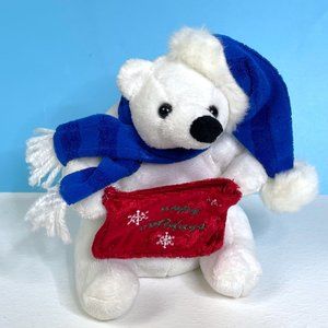 Vintage Atico Polar Bear Holding Christmas Gift Bag 7" Plush Stuffed‎ Animal Toy